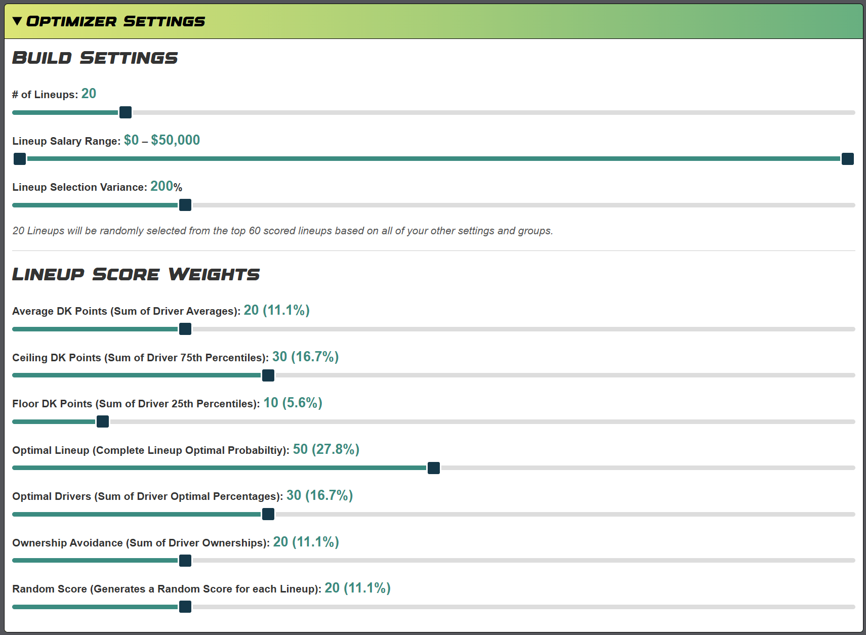 Optimizer Settings
